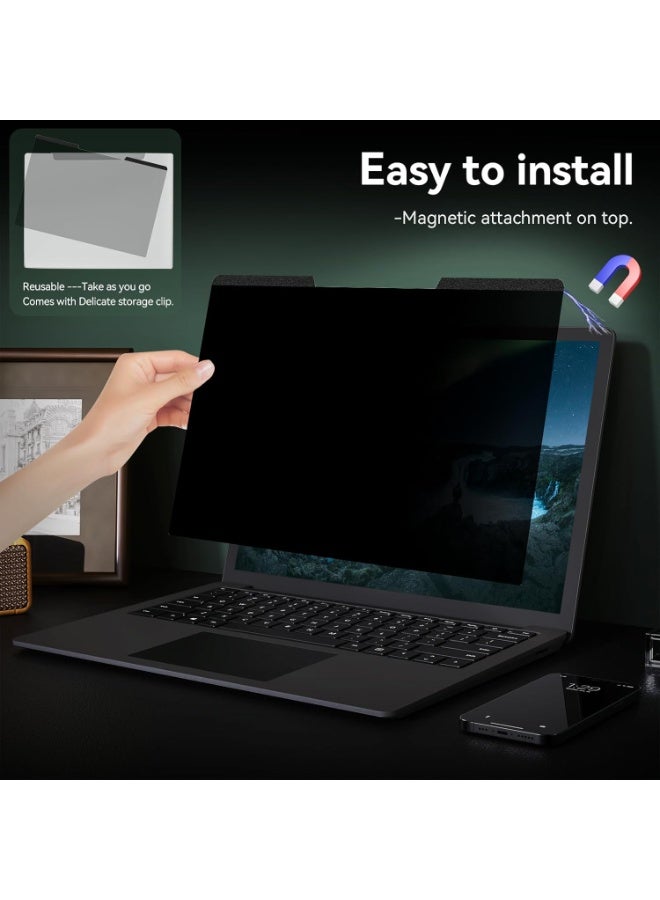 Magnetic Laptop Privacy Screen 14 Inch 16:9 - Laptop Screen Privacy Shield, Anti-Blue Light, Anti-Glare Filter, Removable Screen Protector Compatible with Huawei/HP/Samsung/Lenovo Thinkpad/Dell /Acer/Asus/Xiaomi Laptops - Image 5